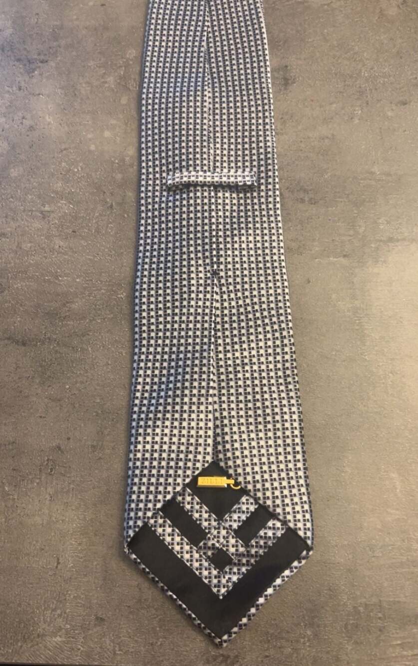 Zilli Silk Necktie Gray Black Micro Square Pattern Italy Luxury